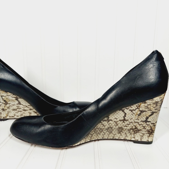 Coach Rileigh Black Leather Almond Toe Snakeskin Wedge Heel - Picture 6 of 10
